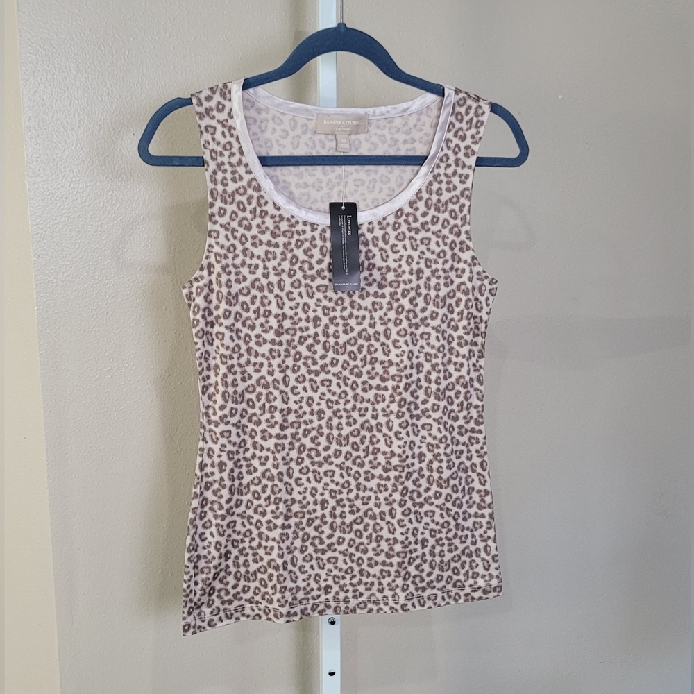 Banana Republic Top Womens X-Small Brown Animal Print Sleeveless Blouse Stretch